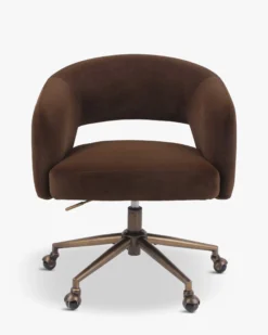 Chaise de bureau rotative, Velours marron intense & Bronze Mailen