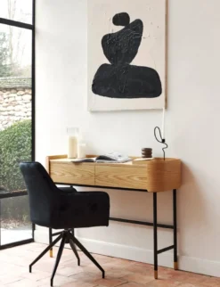 Chaise de bureau rotative, Velours nuit noire & métal noir, 60x86 Kingscross