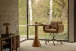 Chaise de bureau, Tweed marron caramel & métal doré Valeria