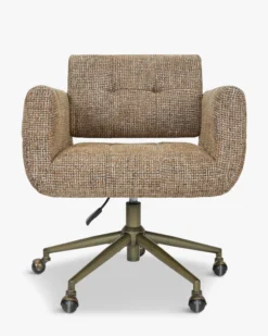 Chaise de bureau, Tweed marron caramel & métal doré Valeria
