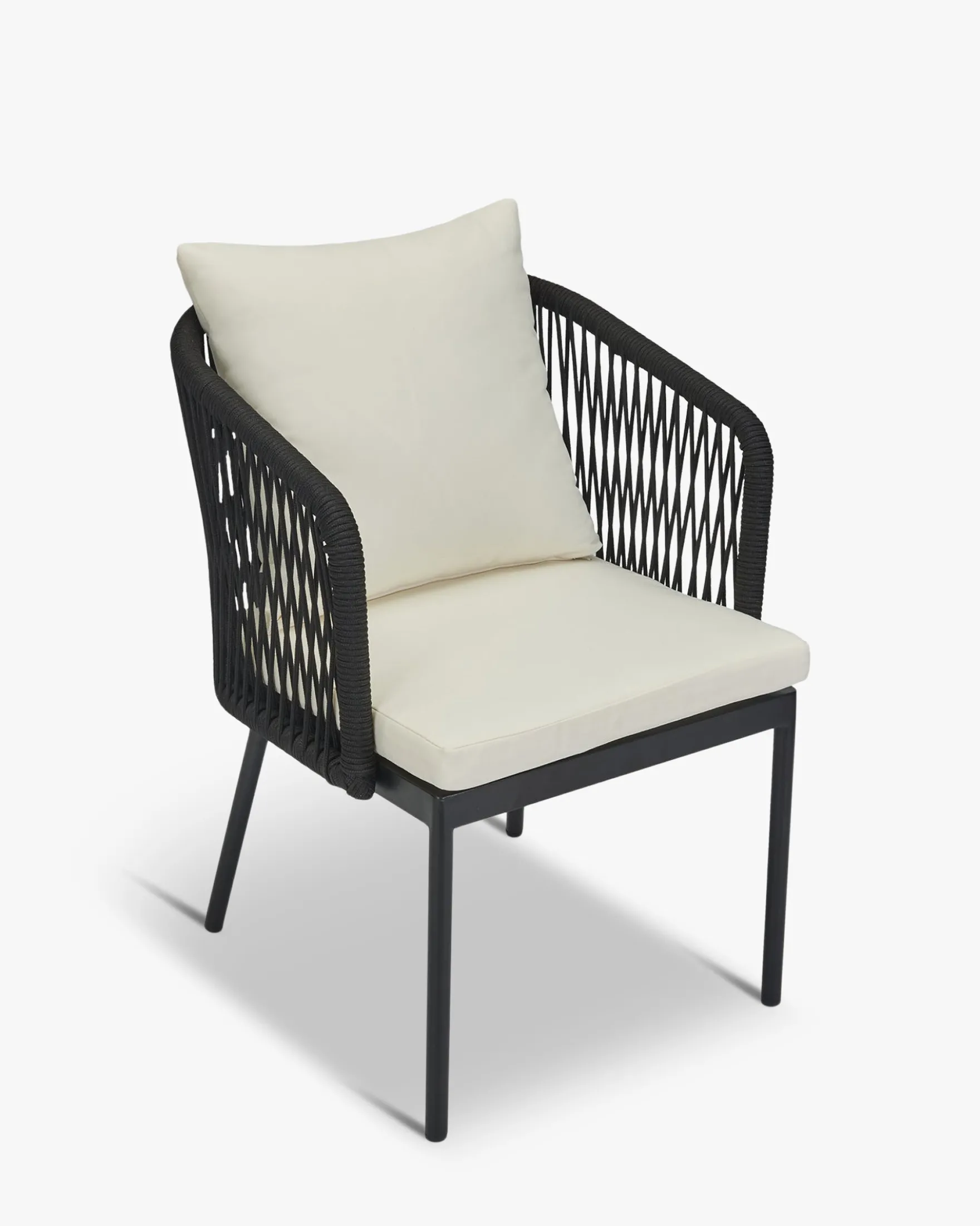 Chaise de jardin, Assise blanc écru, cordage & métal noir Santa Monica