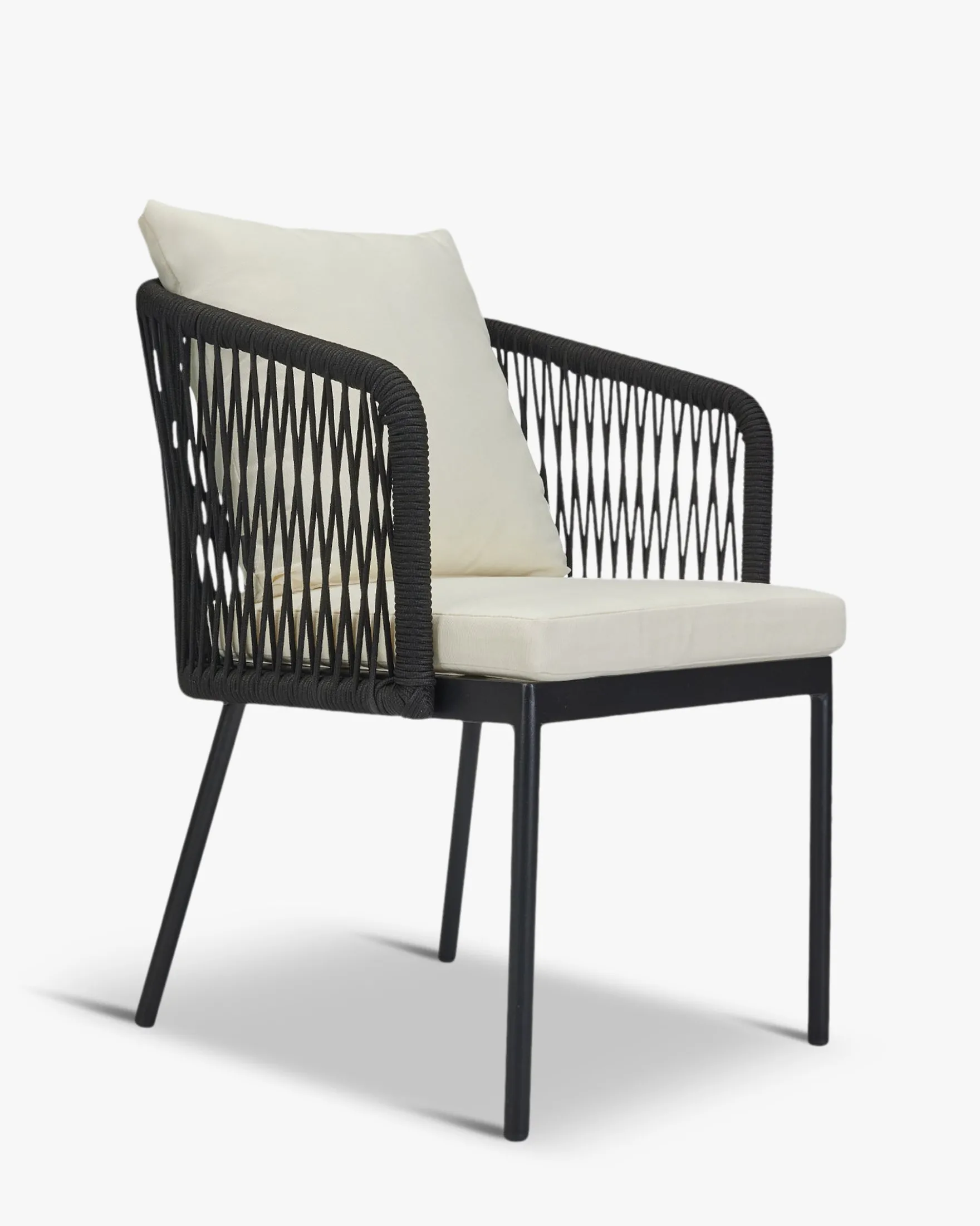 Chaise de jardin, Assise blanc écru, cordage & métal noir Santa Monica