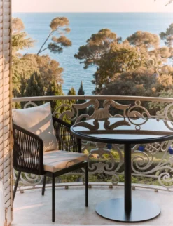 Chaise de jardin, Assise blanc écru, cordage & métal noir Santa Monica