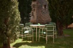 Chaise de jardin avec accoudoirs, Vert prairie & métal beige Maddalena
