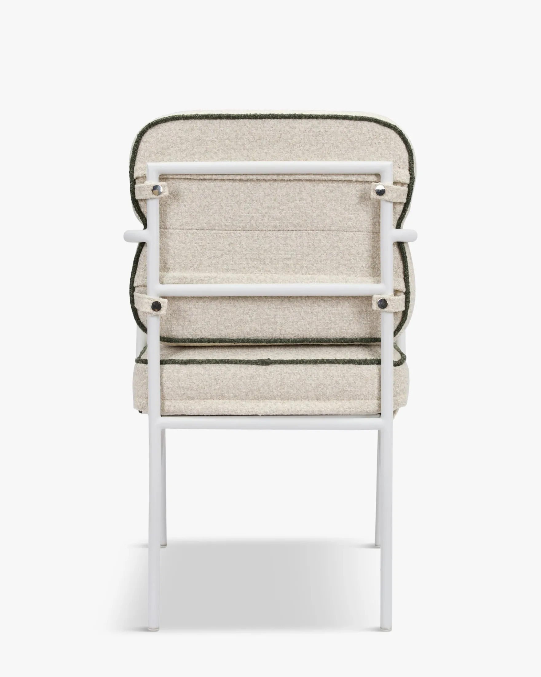 Chaise de jardin avec accoudoirs, Beige bouclé, vert sauge & métal blanc Maddalena