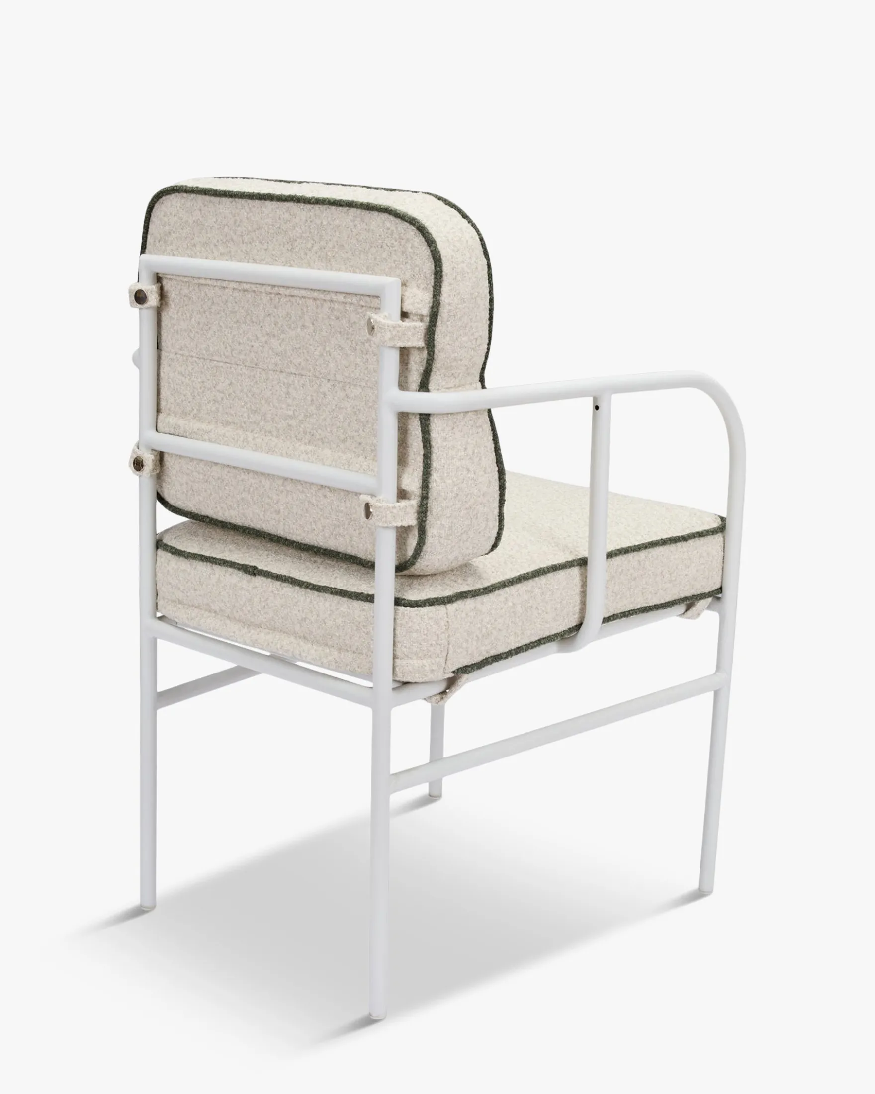 Chaise de jardin avec accoudoirs, Beige bouclé, vert sauge & métal blanc Maddalena