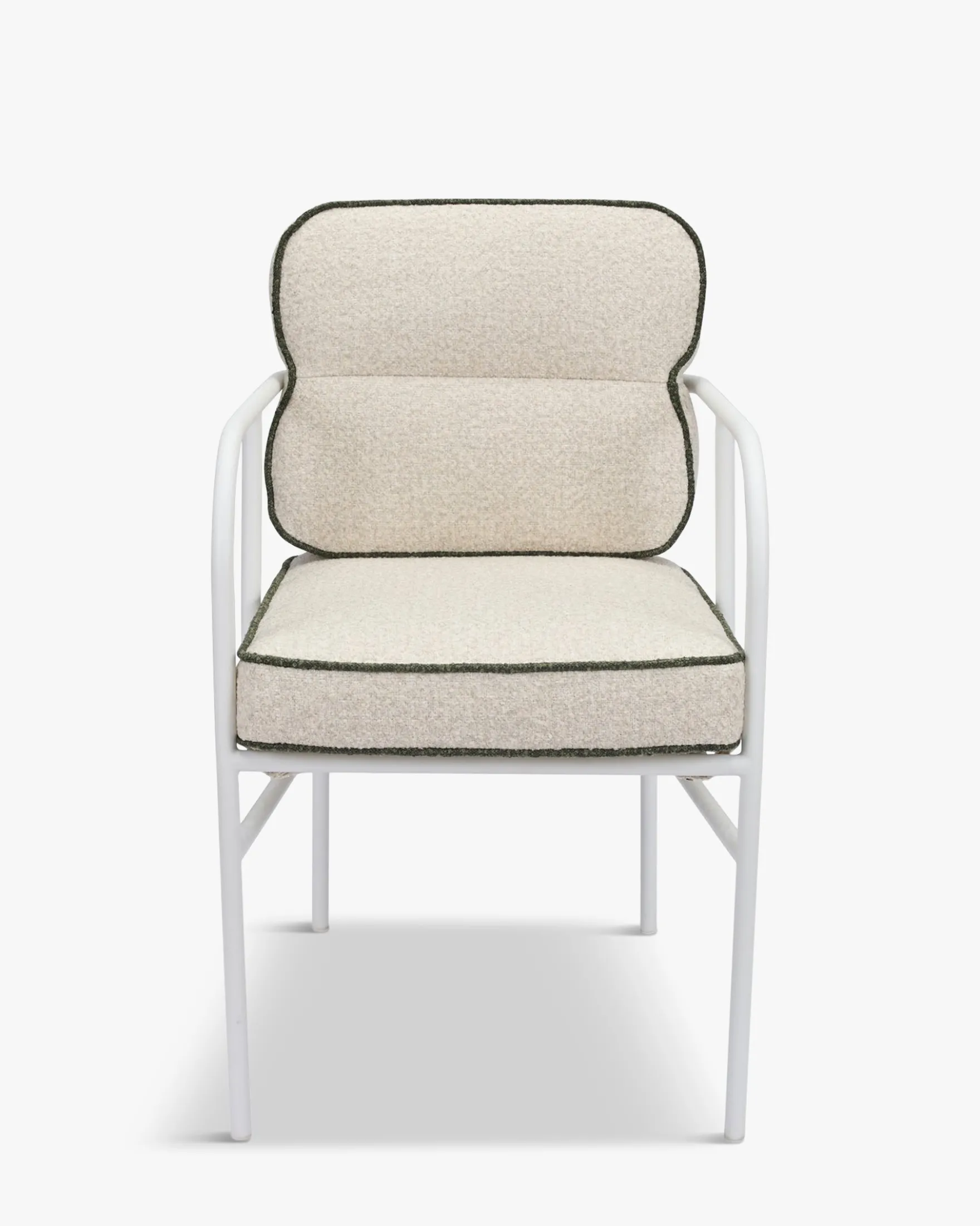 Chaise de jardin avec accoudoirs, Beige bouclé, vert sauge & métal blanc Maddalena