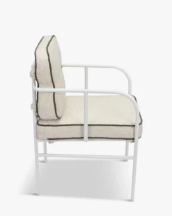 Chaise de jardin avec accoudoirs, Beige bouclé, vert sauge & métal blanc Maddalena