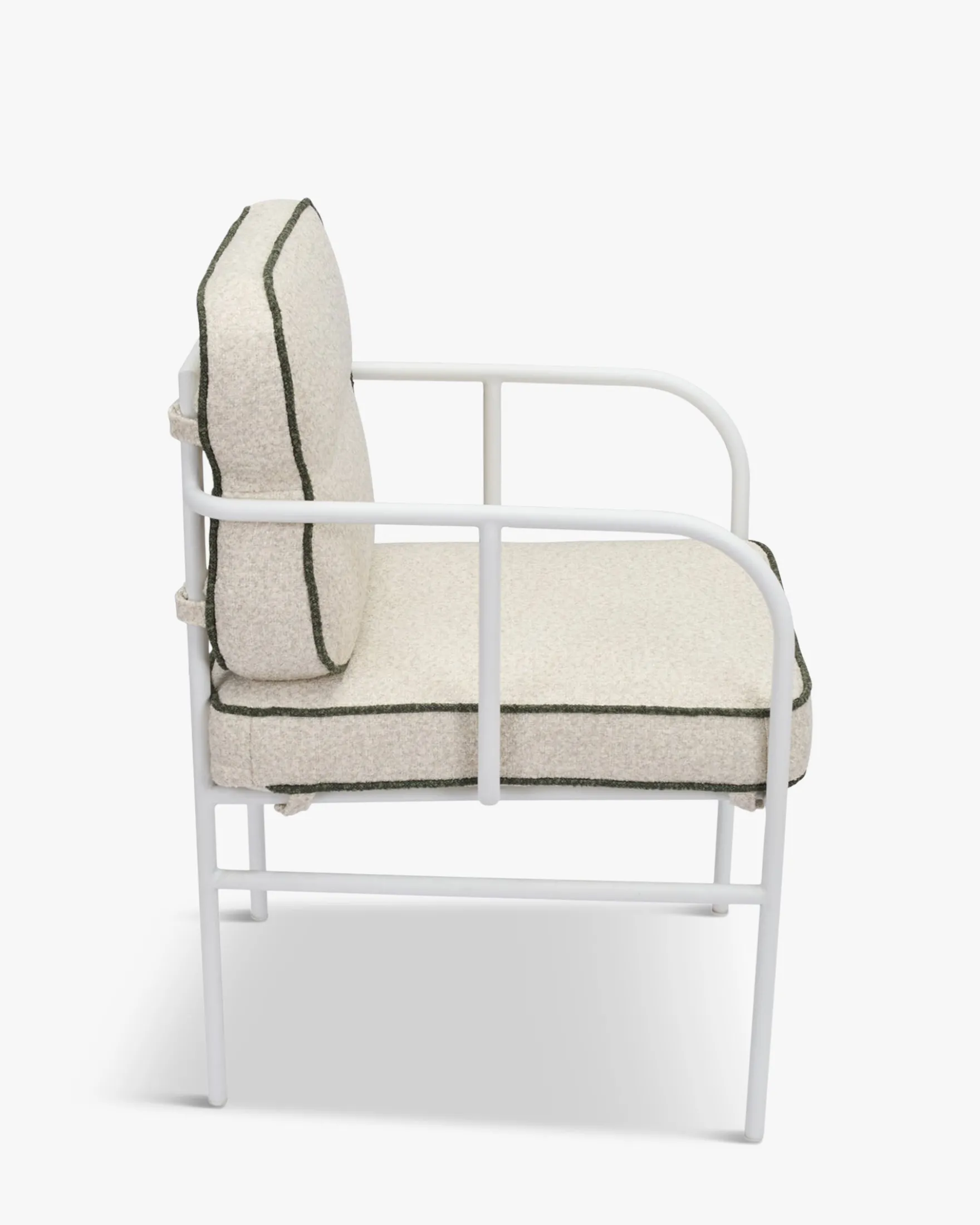 Chaise de jardin avec accoudoirs, Beige bouclé, vert sauge & métal blanc Maddalena