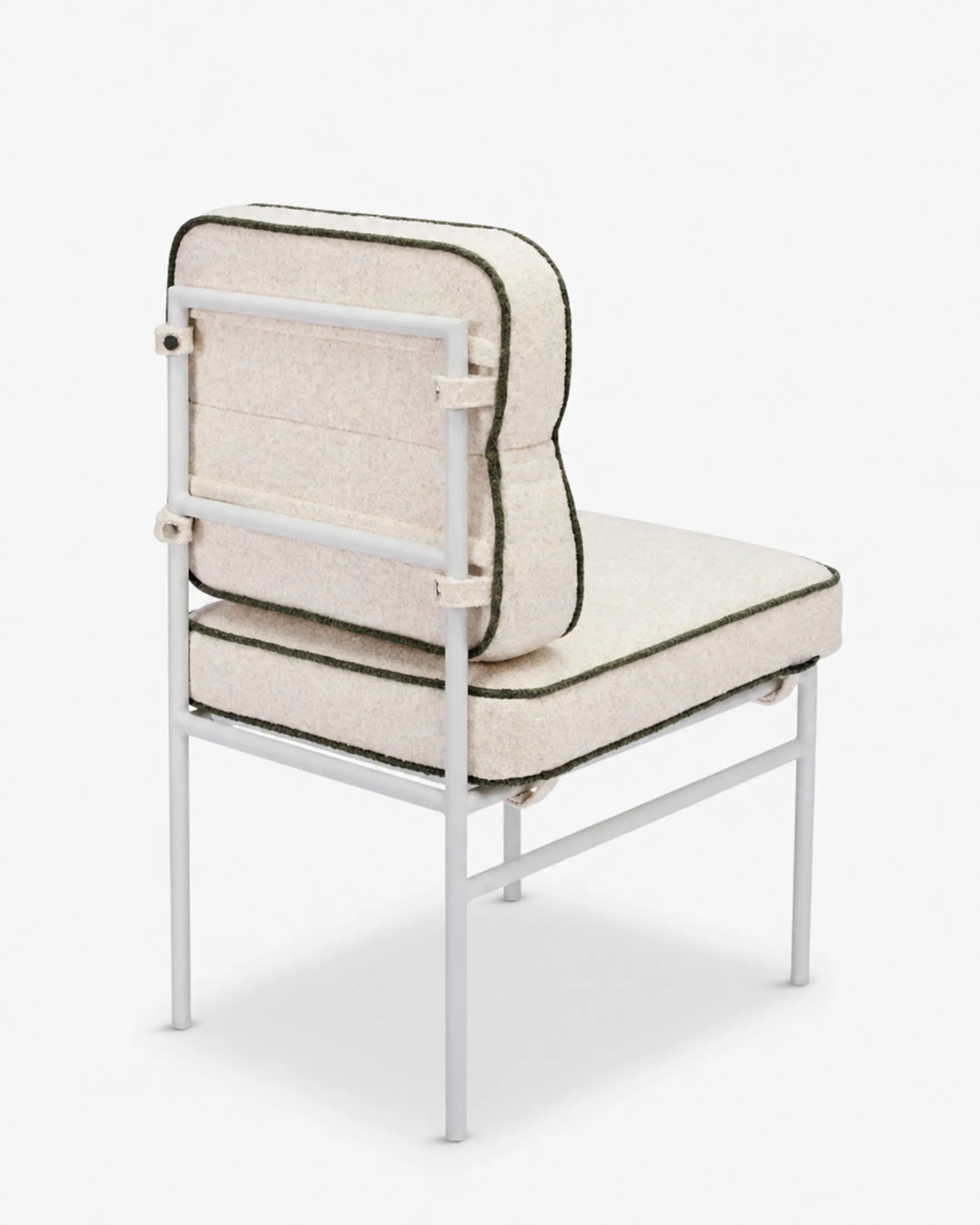 Chaise de jardin, Beige bouclé, vert sauge & métal blanc Maddalena