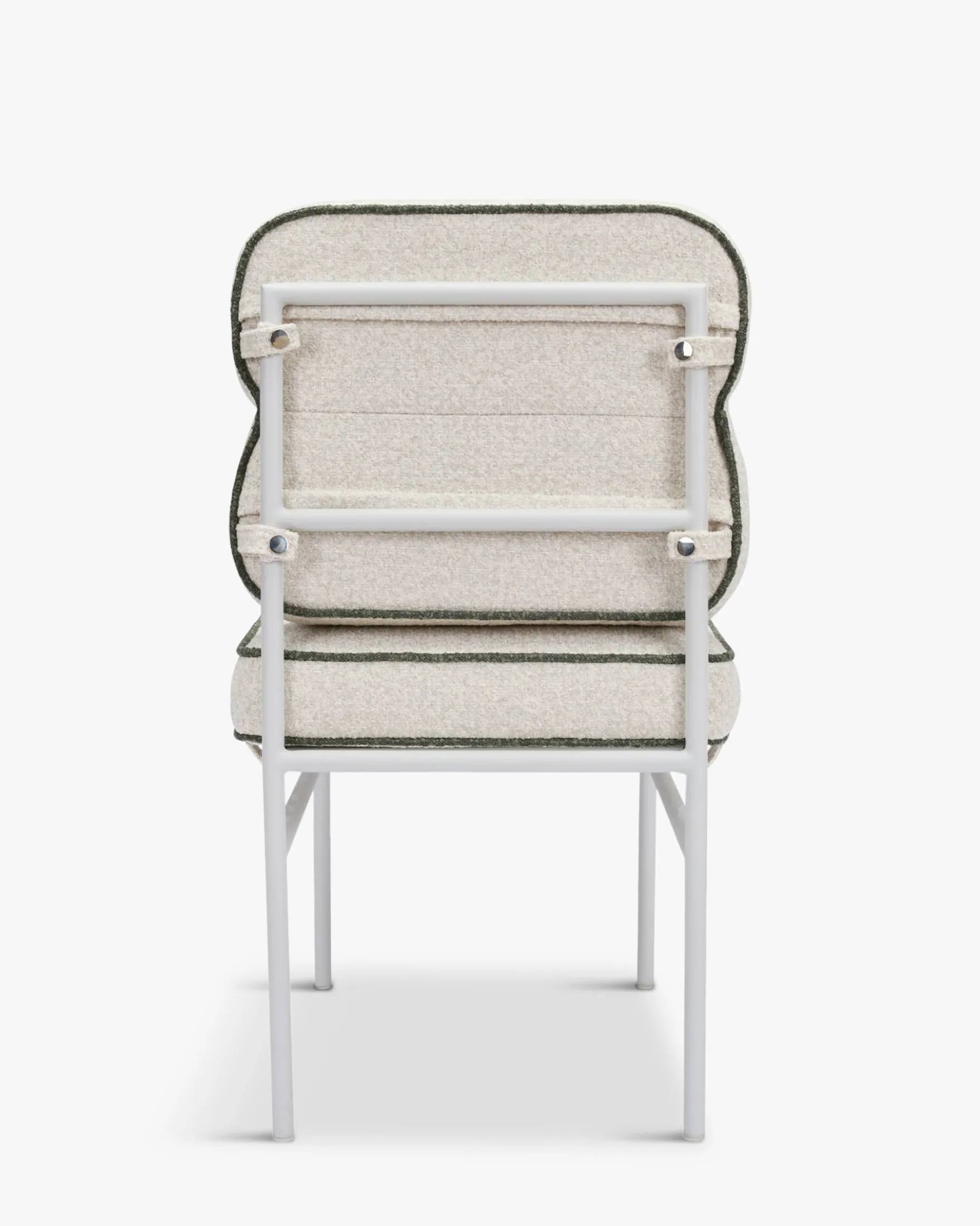 Chaise de jardin, Beige bouclé, vert sauge & métal blanc Maddalena