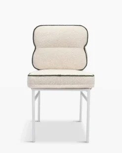 Chaise de jardin, Beige bouclé, vert sauge & métal blanc Maddalena