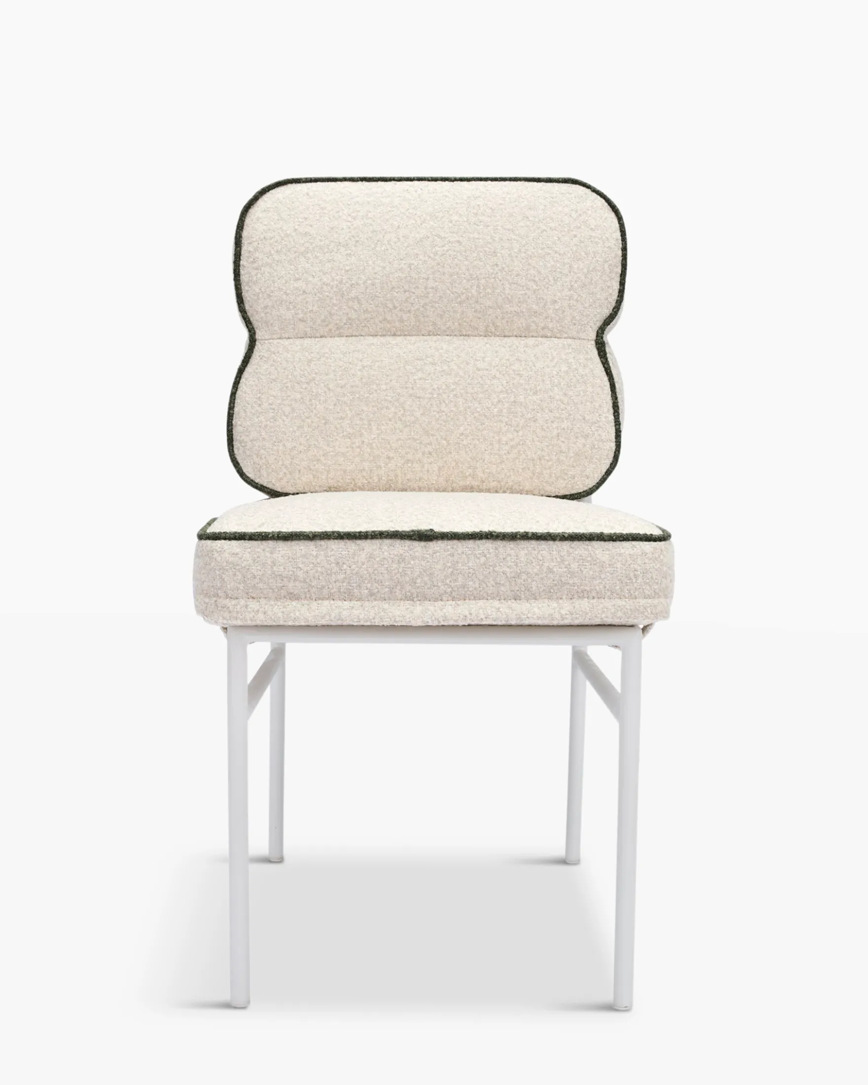Chaise de jardin, Beige bouclé, vert sauge & métal blanc Maddalena