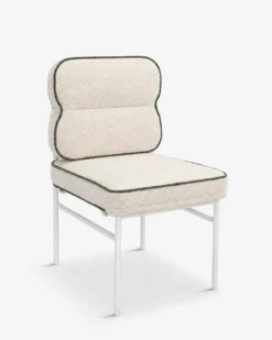 Chaise de jardin, Beige bouclé, vert sauge & métal blanc Maddalena