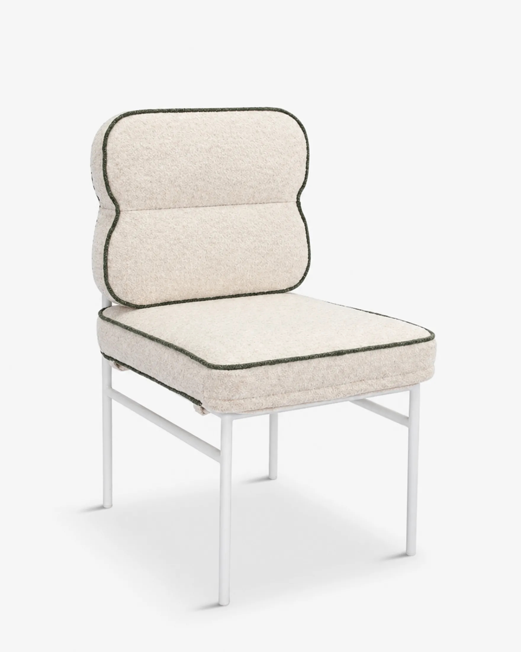 Chaise de jardin, Beige bouclé, vert sauge & métal blanc Maddalena