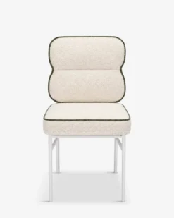Chaise de jardin, Beige bouclé, vert sauge & métal blanc Maddalena