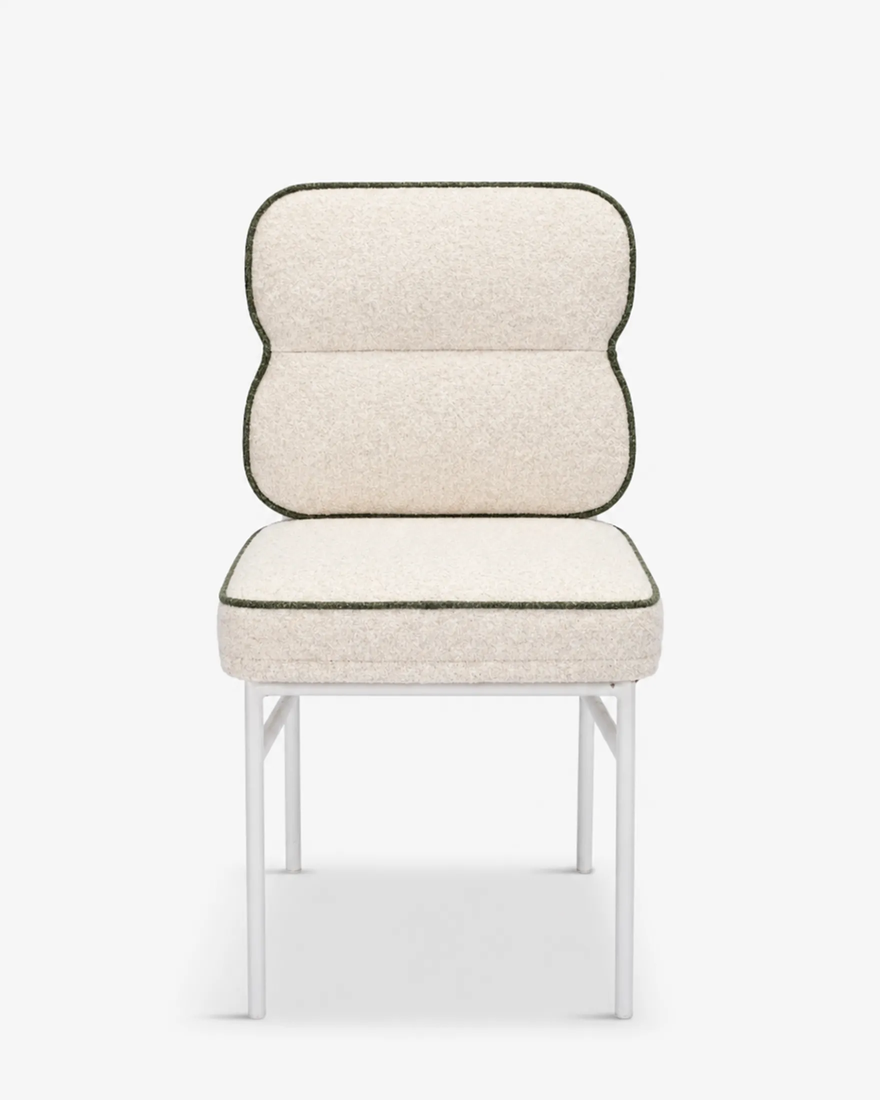 Chaise de jardin, Beige bouclé, vert sauge & métal blanc Maddalena