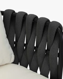 Chaise de jardin, Blanc écru, cordage noir & métal noir, 65x85 Hamptons