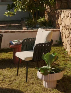 Chaise de jardin, Blanc écru, cordage noir & métal noir, 65x85 Hamptons