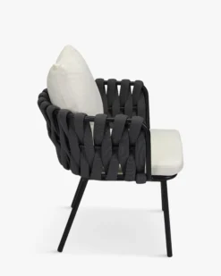 Chaise de jardin, Blanc écru, cordage noir & métal noir, 65x85 Hamptons