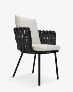 Chaise de jardin, Blanc écru, cordage noir & métal noir, 65x85 Hamptons