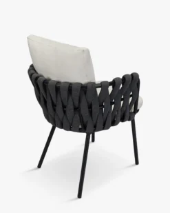 Chaise de jardin, Blanc écru, cordage noir & métal noir, 65x85 Hamptons