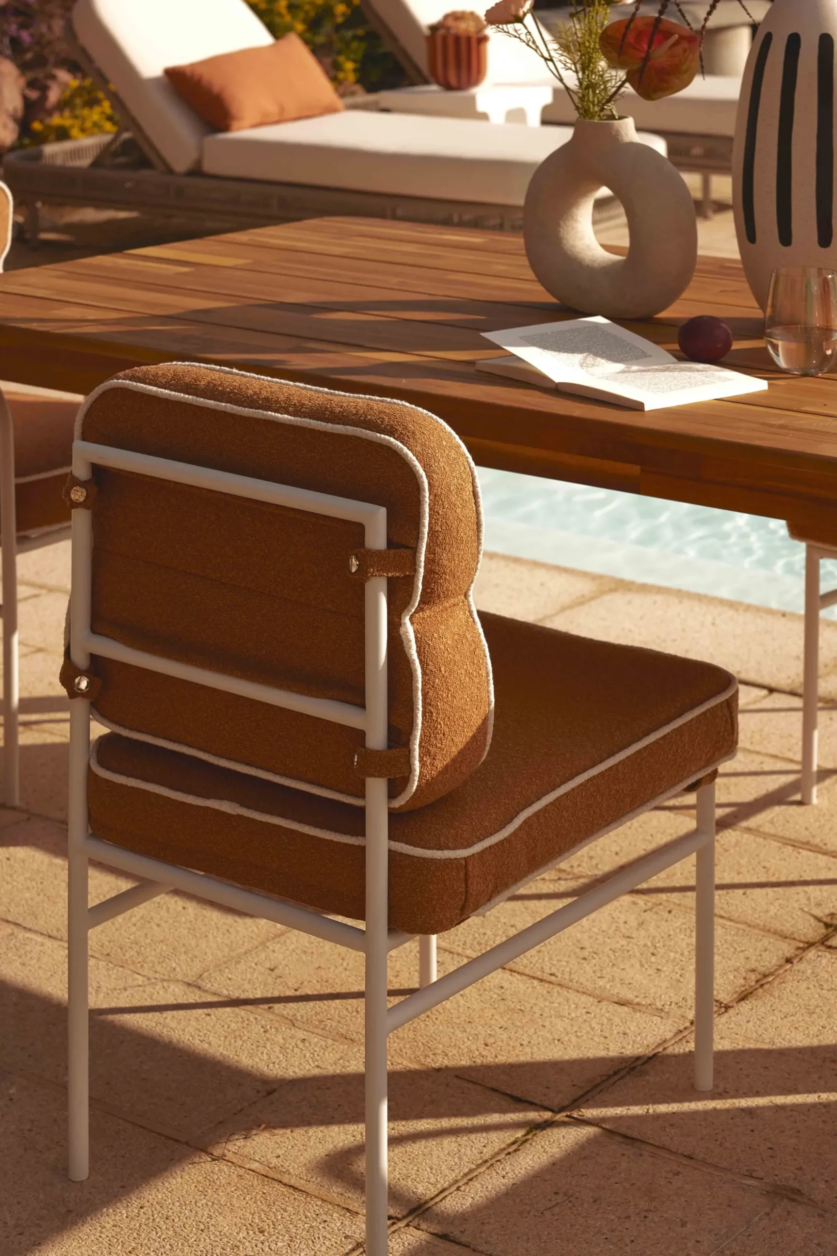 Chaise de jardin, Marron sienne & métal blanc Maddalena