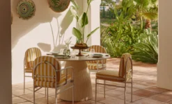 Chaise de jardin, Rayé jaune & métal blanc Lampedusa