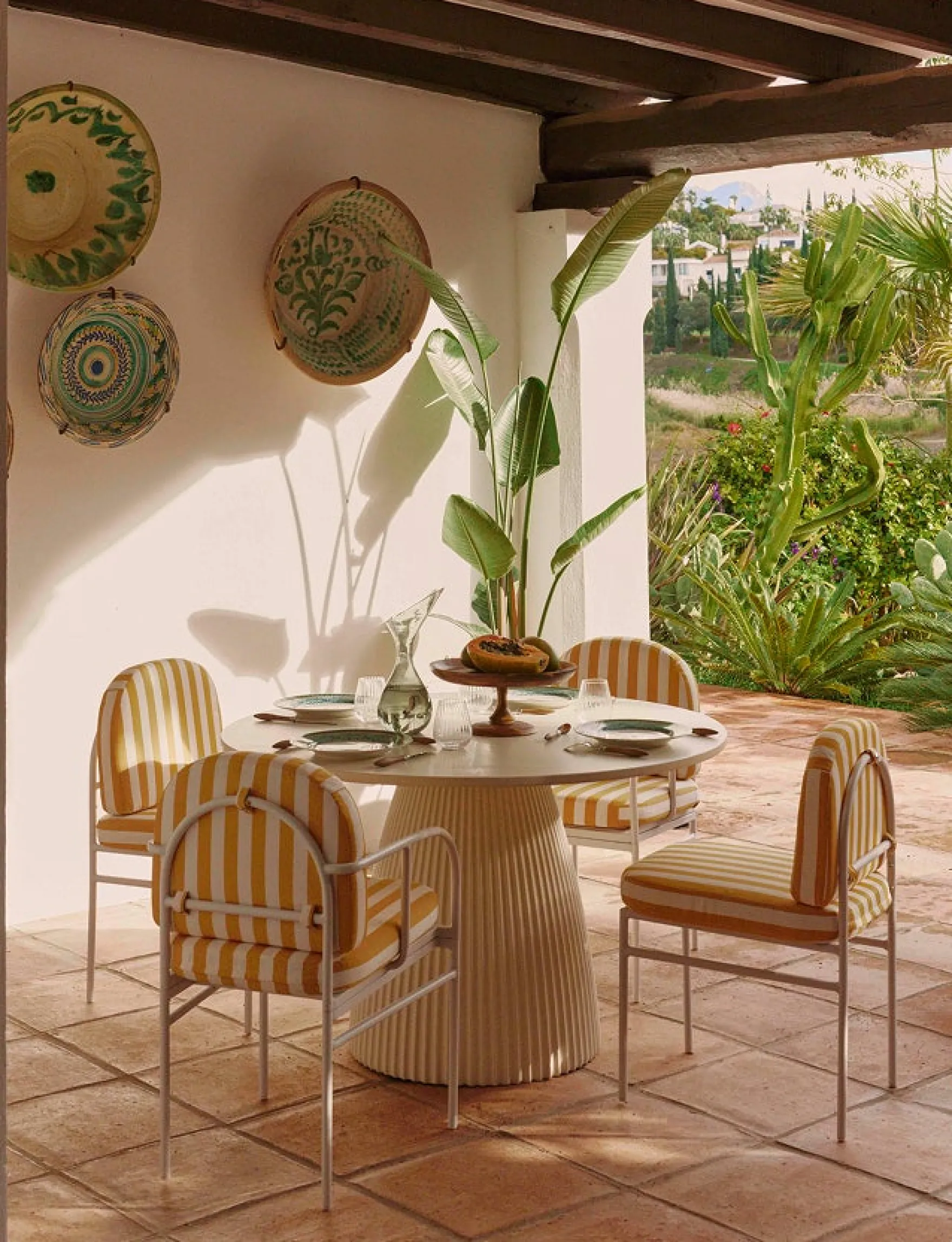 Chaise de jardin, Rayé jaune & métal blanc Lampedusa
