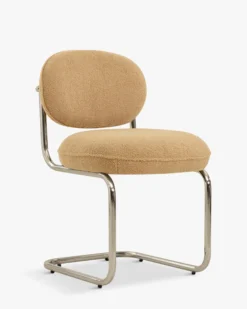 Chaise design, Tissu teddy camel & métal chromé Amberta