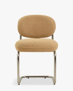 Chaise design, Tissu teddy camel & métal chromé Amberta
