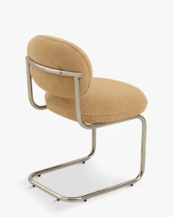 Chaise design, Tissu teddy camel & métal chromé Amberta