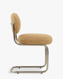 Chaise design, Tissu teddy camel & métal chromé Amberta