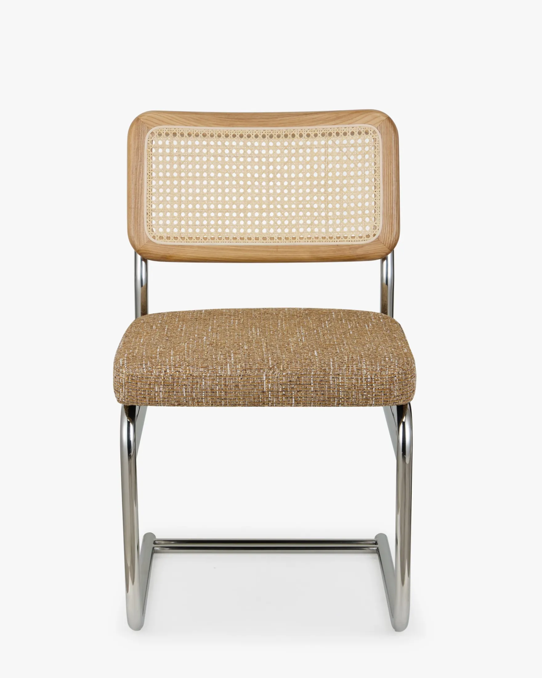 Chaise design, Tweed Marron Ristretto, Cannage & Métal Chromé Uberto