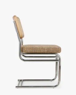 Chaise design, Tweed Marron Ristretto, Cannage & Métal Chromé Uberto