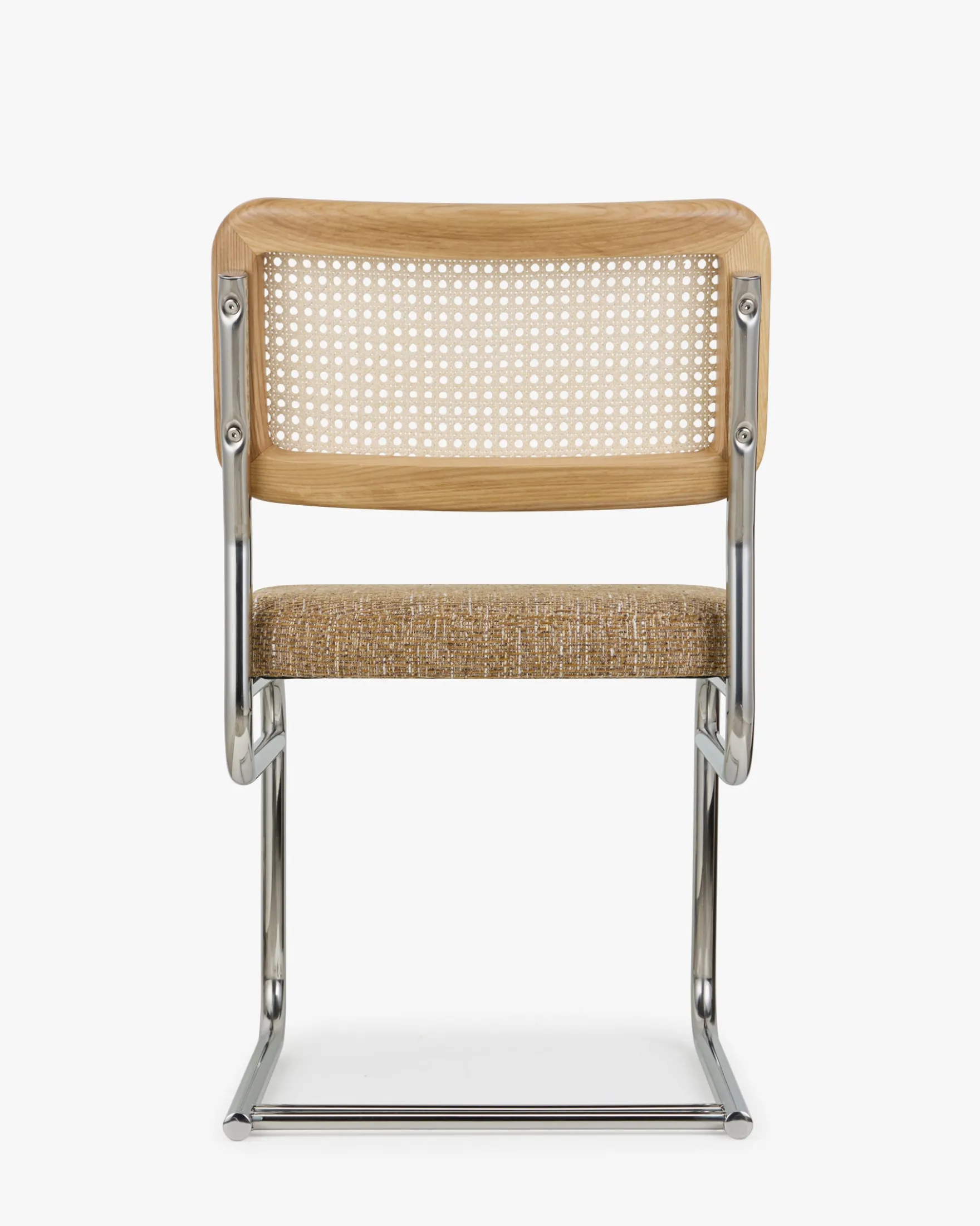 Chaise design, Tweed Marron Ristretto, Cannage & Métal Chromé Uberto