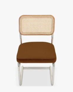 Chaise design, Velours Marron Caramel, Cannage & Métal Chromé Uberto