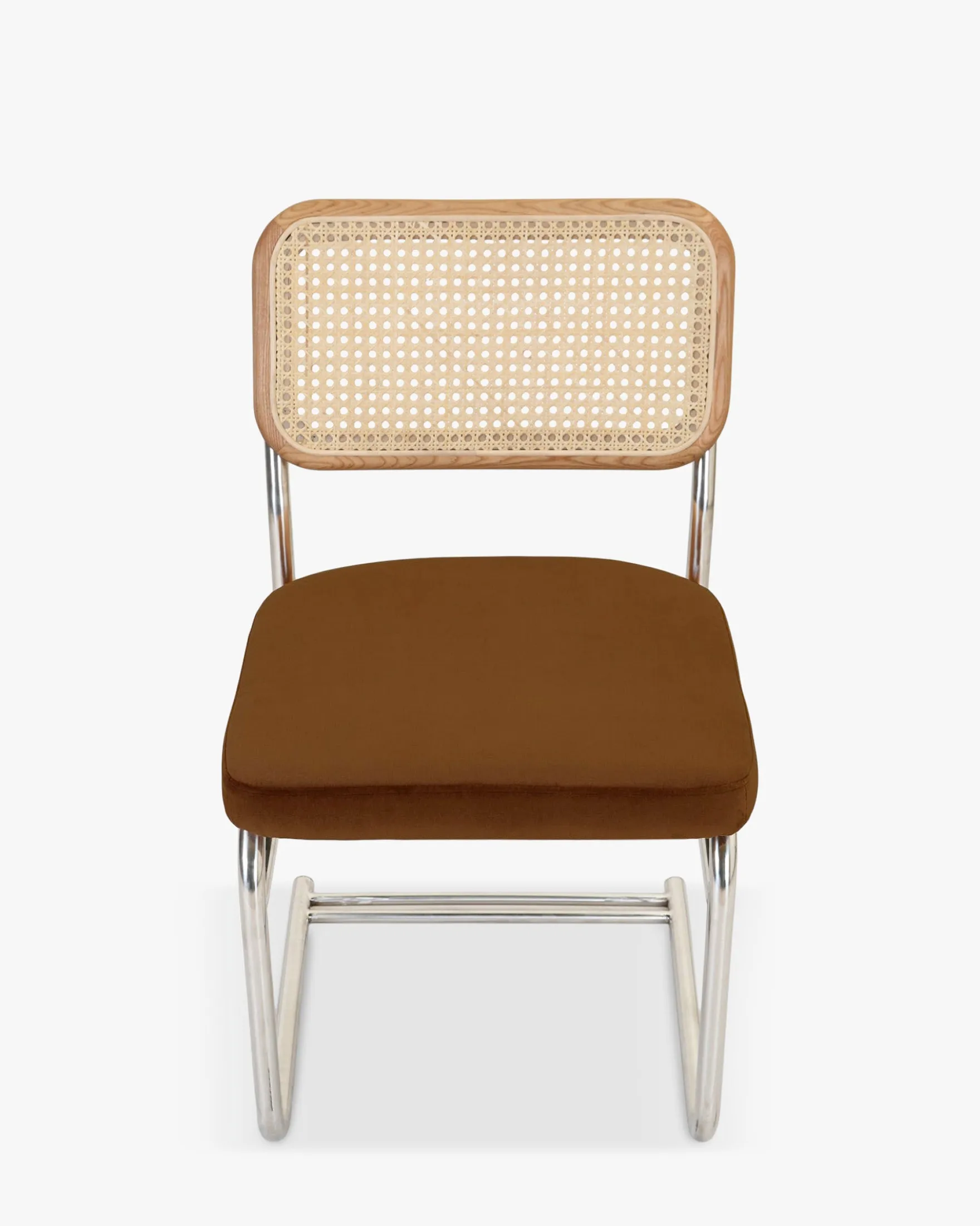 Chaise design, Velours Marron Caramel, Cannage & Métal Chromé Uberto