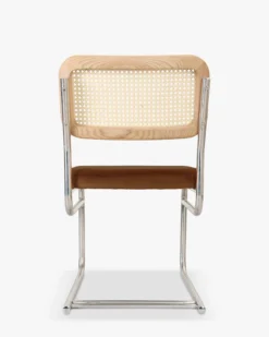 Chaise design, Velours Marron Caramel, Cannage & Métal Chromé Uberto