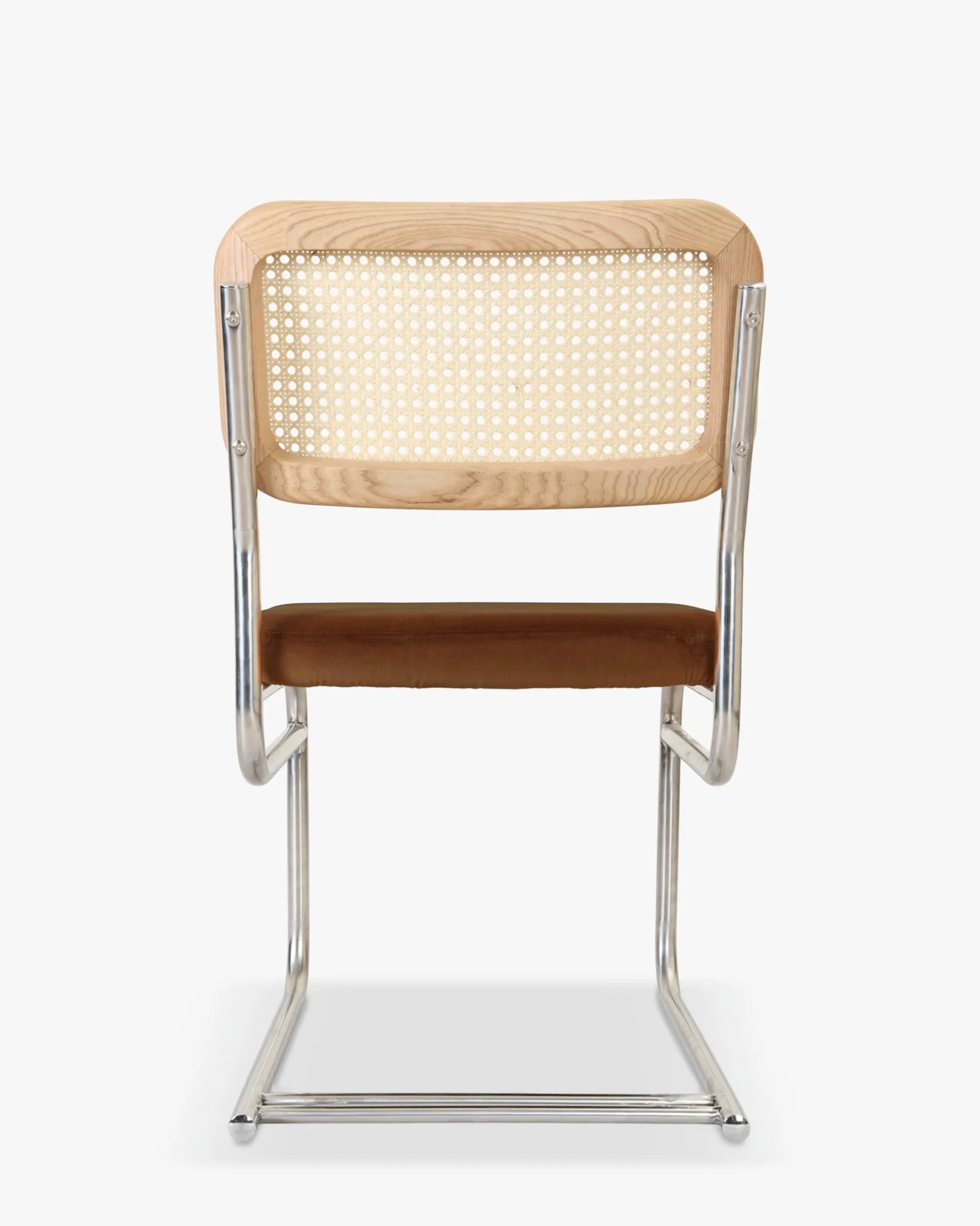 Chaise design, Velours Marron Caramel, Cannage & Métal Chromé Uberto