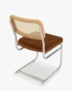 Chaise design, Velours Marron Caramel, Cannage & Métal Chromé Uberto