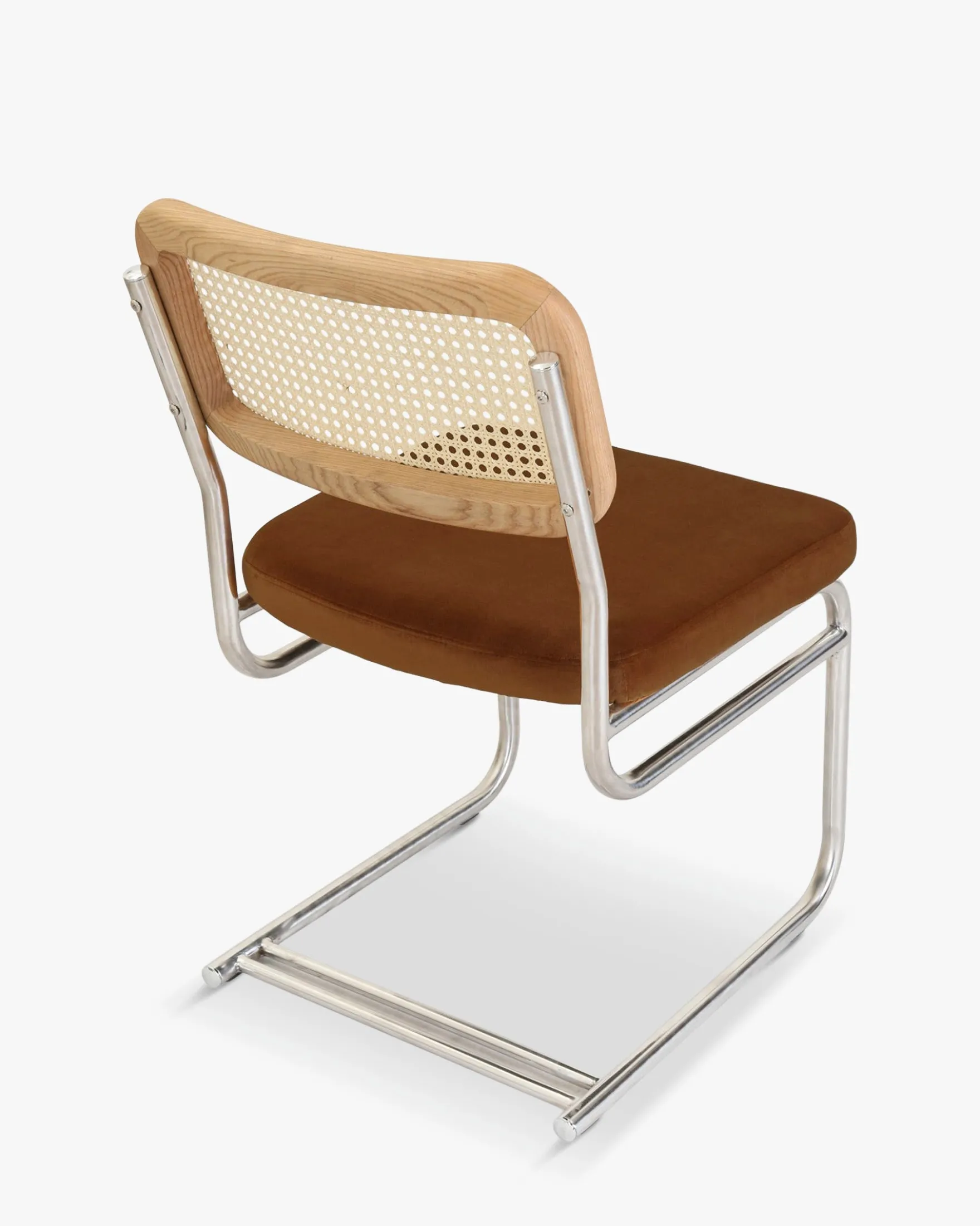 Chaise design, Velours Marron Caramel, Cannage & Métal Chromé Uberto