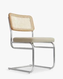 Chaise design, Velours Taupe Macadamia, Cannage & Métal Chromé Uberto