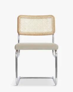 Chaise design, Velours Taupe Macadamia, Cannage & Métal Chromé Uberto