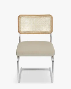Chaise design, Velours Taupe Macadamia, Cannage & Métal Chromé Uberto