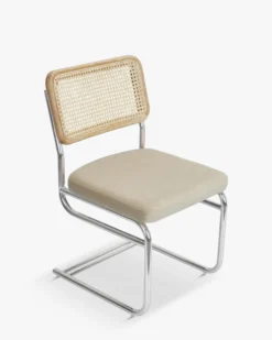 Chaise design, Velours Taupe Macadamia, Cannage & Métal Chromé Uberto