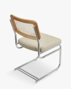 Chaise design, Velours Taupe Macadamia, Cannage & Métal Chromé Uberto