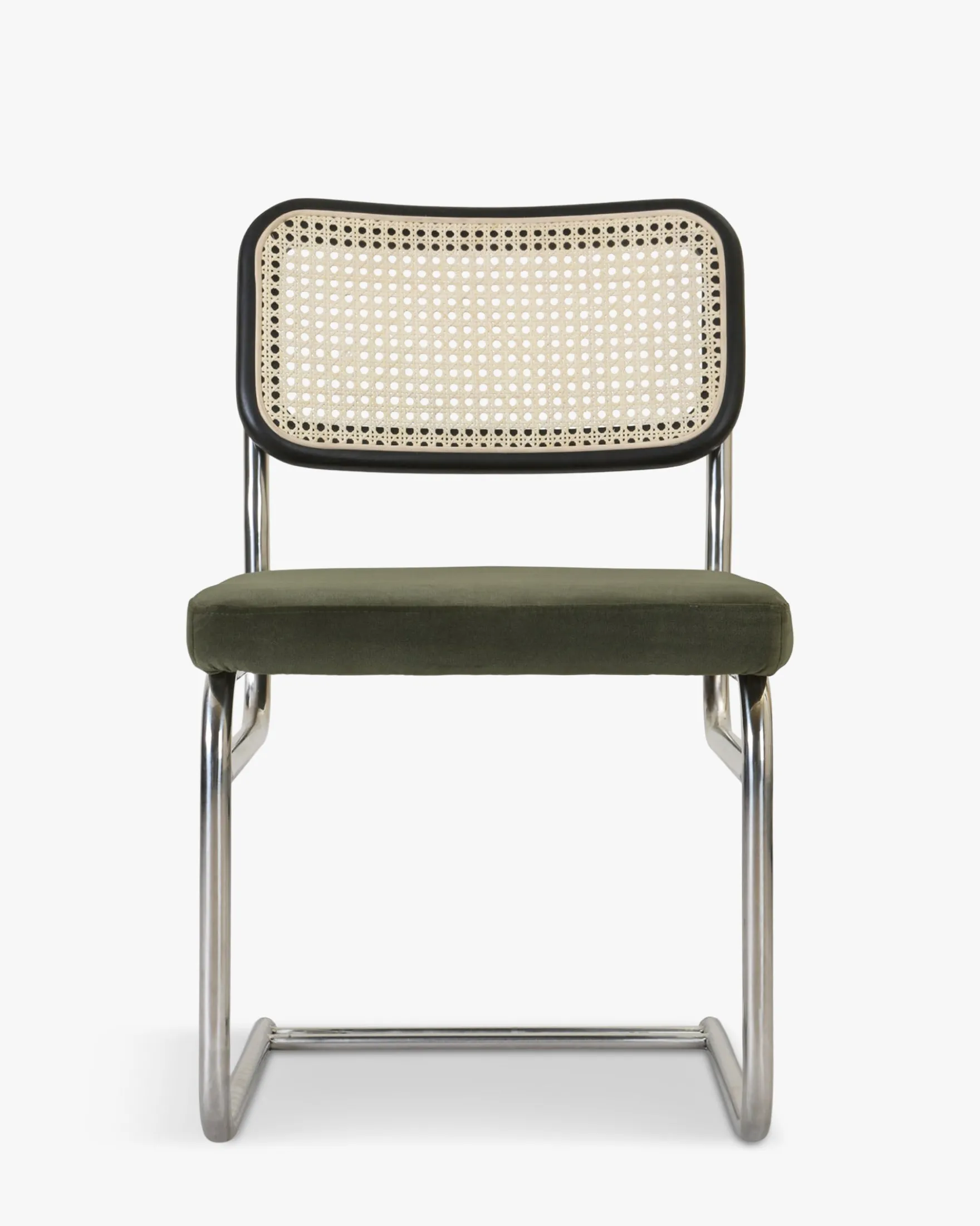 Chaise design, Velours Vert Bouteille, Cannage & Métal Chromé Uberto