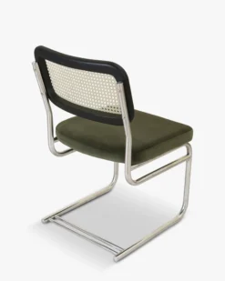 Chaise design, Velours Vert Bouteille, Cannage & Métal Chromé Uberto