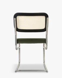 Chaise design, Velours Vert Bouteille, Cannage & Métal Chromé Uberto